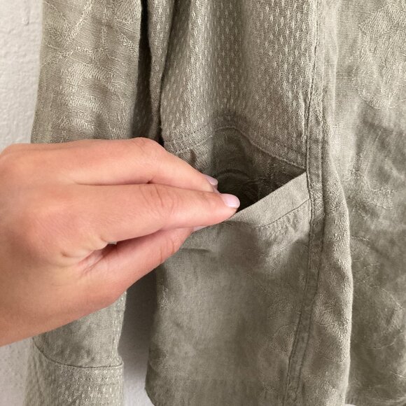 J Jill Linen Blend Green Button Front Jacket Floral Boho Lagenlook Size 10 - Picture 7 of 12